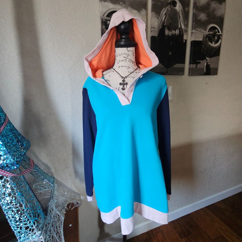 Lands' end Blue & Pink Pullover Hoodie Women's Medium | Colorblock Fall Cozy